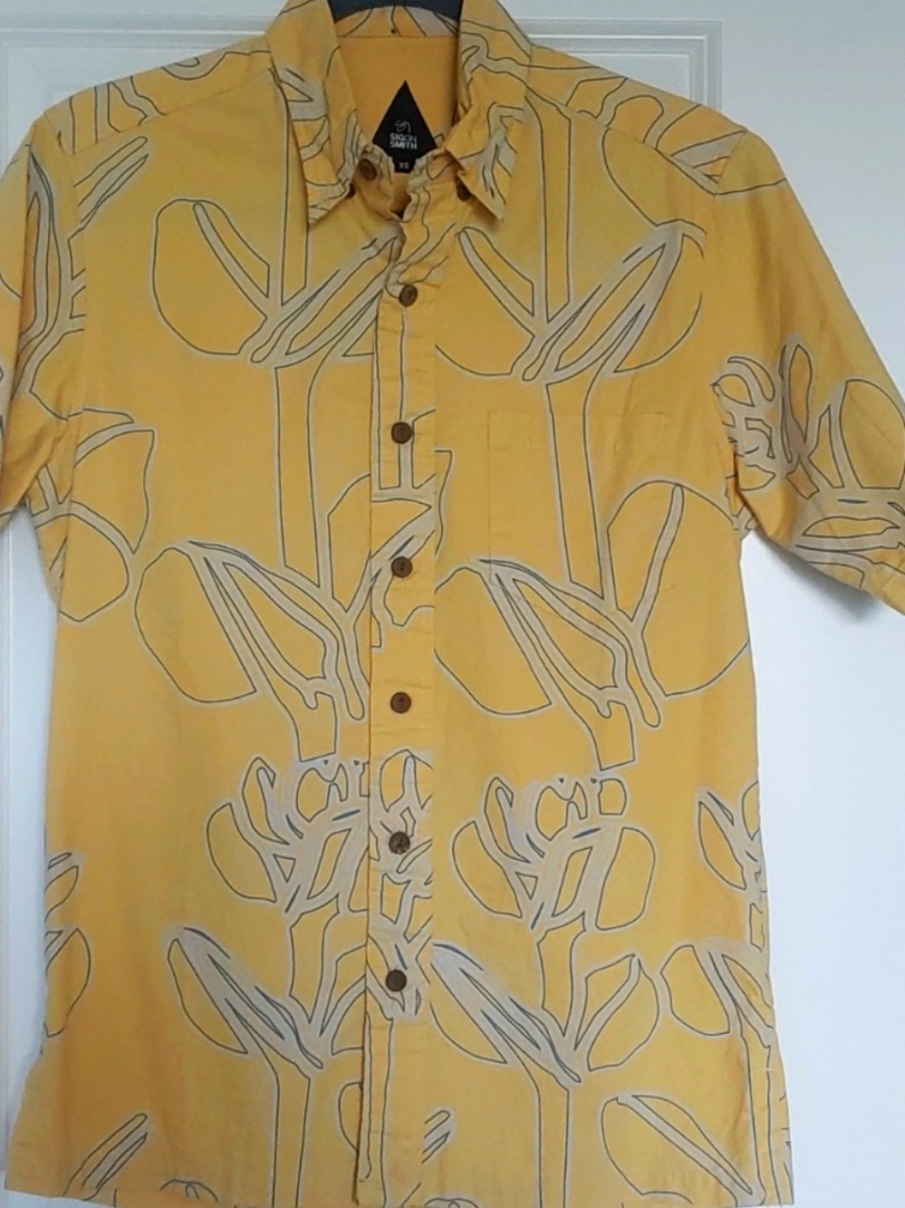 Sig Zane Yellow Short-Sleeve Button-Down with Cream Outline Print